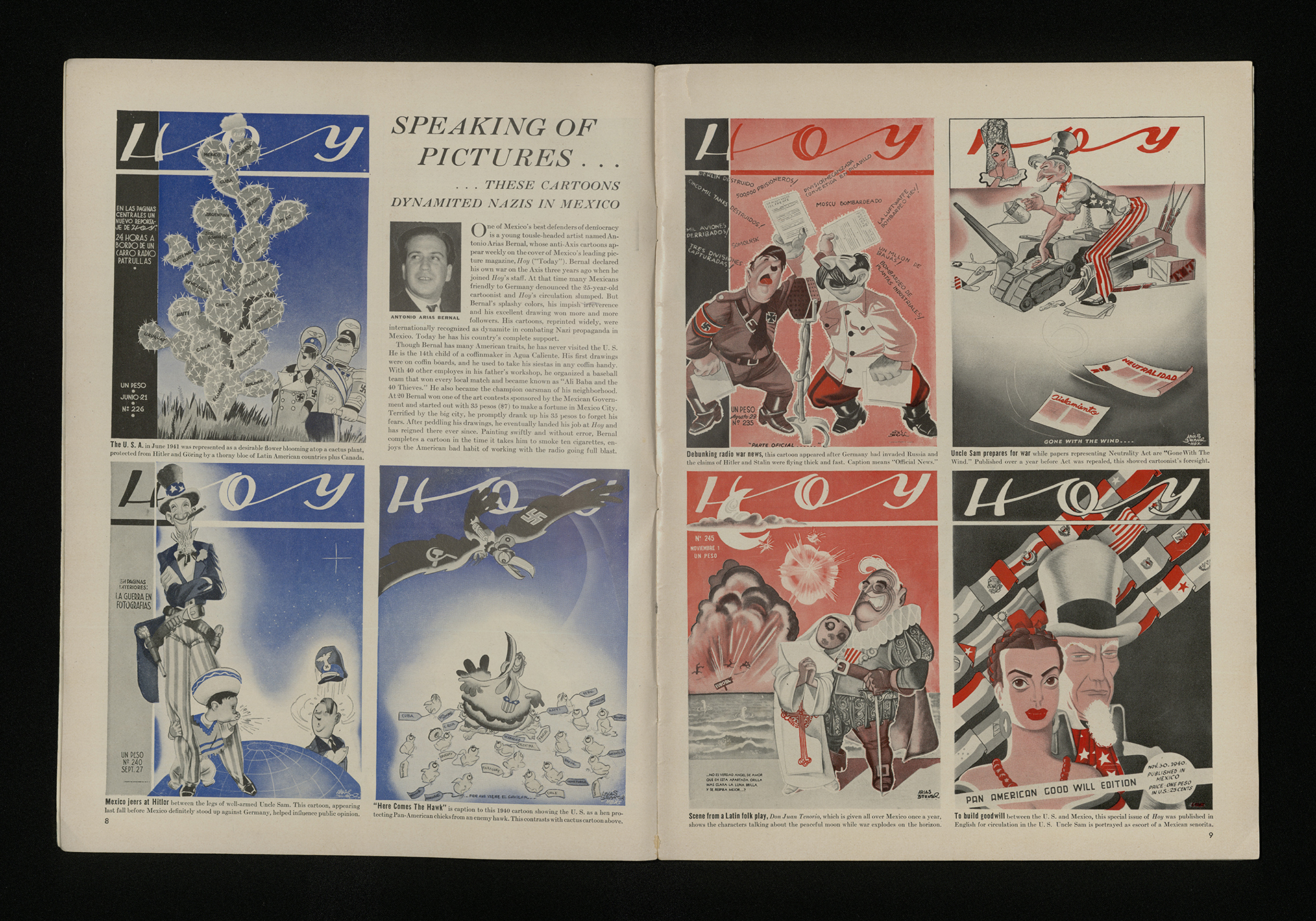 A spread in Life magazine illustrates some of Bernal’s magazine covers